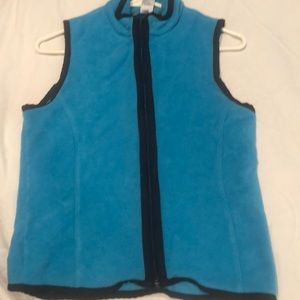 Teal sleeveless zip front fleece vest